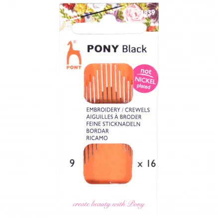 Pony Black Broderinåler Str. 9 - 16 stk